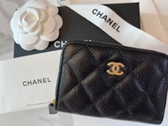 Chanel全新大熱經典款黑色金扣荔枝皮拉鍊散子包black zipped coin purse caviar