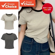 B88-MAY24-C-2-Textured Slimming Striped T-shirt-TSB88AD077  B88-MAY24-C-2-T-shirt Berjalur Kurus Ber