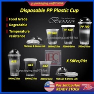 EC & BENXON 12oz /16oz /22oz PP Cup with Flat/Dome Lid [50sets] Disposable PP Cup / Plastic Cup / Di