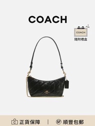 COACH Caitlin 24半月包斜孖袋黑色牛皮革耐磨防刮[平行進口]