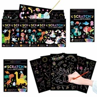 10Pcs/Set Cartoon Scratch Art Magic Painting Paper Card Kit Creative Double Sides Colorful Drawing Toys Cartoon Unicorn Mermaid Animal Space Ocean Dinosaur Color Drawing Board With Graffiti Stencil For Drawing Stick Boys Girls DIY Educational Toys Gifts