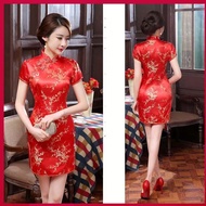 Short Dress Cheongsam Improved Women Vintage Plum Floral Slim Dress 3XL 4XL 5XL 6XL