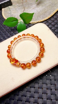 原創手工客製天然花珀手鏈  配天然花珀桶珠 簡單大方 時尚百搭