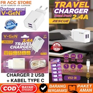 VGEN VTC2 TYPE C 2 USB CHARGER - 38 Charger Adapter + V-GeN VTC2-38 2 TYPE C CABLE. Dual Port USB 2,