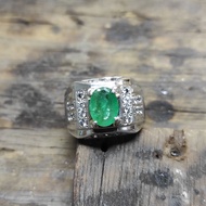 Zamrud Zambia Batu Permata Asli Cincin Perak Zambian Emerald Natural Gemstone Silver Ring