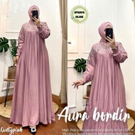 aura bordir gamis wanita crincle premium ori athaya outfit - dusty pink ld 110