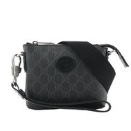 【GUCCI 古馳】Interlocking G 標誌附手提把迷你郵差包(黑灰色)/GT14000002 /平行輸入