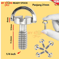 Screw Baut D-Ring 1/4 inch Quick Release Plate Plat pelat Tripod Monopod Tiang Flash Panjang 21mm Li