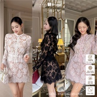 Khiet Style white floral lace top with pearl buttons combined with luxurious Style short skirt KS476