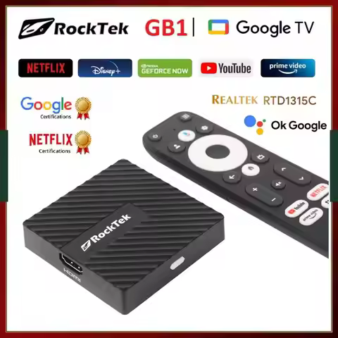 Netflix Google Certified TV Stick Mini BOX RockTek GB1 TV Dongle Media Player Support Dolby Atmos Vi