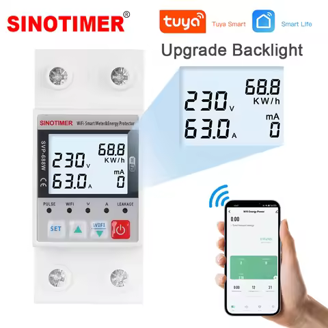 SVP688 63A 230VAC Smartlife WIFI Relay Energy Meter kWh Metering Switch Timer with Voltage Current a