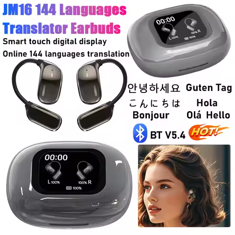 JM16 Translation Earbuds Bluetooth AI Translators Headphones Real Time Language Translation Earphone