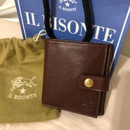 義大利 IL BISONTE 真皮 酒紅色 黃銅金釦 短夾