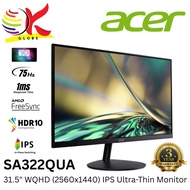 ACER 31.5" SA322QUA / SA322QU A LCD WQHD (2560x1440 @75HZ) IPS PANEL LED MONITOR (1MS, INPUT: DP + H