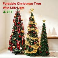 Foldable Christmas Tree 5/6/7FT Pop Up Artificial Tinsel Slim Christmas Tree with LED Light Ornament