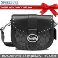 Coach Handbag In Gift Box Crossbody Bag Signature Colorblock Rivet Georgie Saddle Black Graphite # C3593