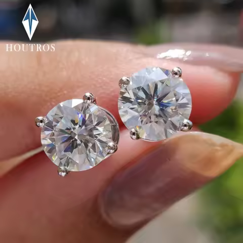Houtros 0.1-7CT Moissanite Studs Earrings for Men Women 925 Sterling Silver Four Claw Wedding Diamon