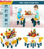 Bafada 6 In 1 Kids Multi Activity Table Set With 2 Chairs And 165 Pcs Marble Run Buliding Blocks Com