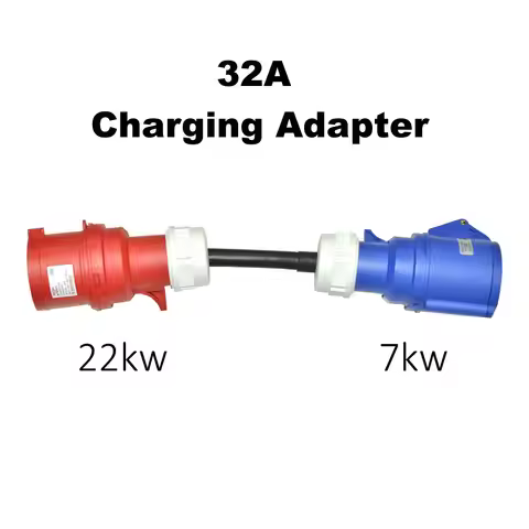 Electric Vehicle Charging Adapter 22kW 3-Phase Red Male 32A Plug to 7kW 1-Phase Blue Female 32A Sock