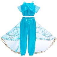 Princess Dress Up of Jasmine Aladdin and The Magic Lamp Girls Birthday Party Costume Cosplay Top Pants Wig for Kids