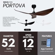 Mava Portova 52” Dc ceiling fan  / smart phone control speed / inverter fan / walnut colour / black 