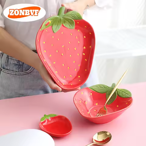 Cartoon Strawberry Shaped Ceramic Sauce Dish Tableware Creative Fruit Sushi Dessert Cake Plates High