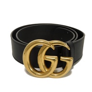 二手 GUCCI GG 標誌寬皮帶 40mm 75/30 小牛皮 GG Marmont 黑色 400593 AP00T 1000