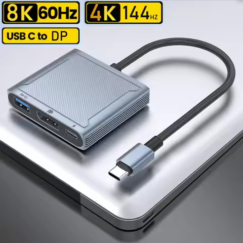 USB C to DisplayPort 1.4 Dock 8K 3-in-1 Thunderbolt 3 Type C to DisplayPort 1.4 Cable with PD Chargi