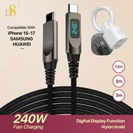 D8 240W PD Super Fast Charging Type-C To Type-C Cable, USB C To USB C With HD Digital Display (Shows
