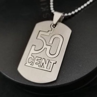 Boys Girls Stainless Steel 21x37mm 50CENT Tag Pendant With 2.0mm Ball Chain Necklace L65cm.