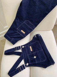 CAMPBELL (NAVY/BROWN)  CORDUROY TOP AND PANTSเอี๊ยมลูกฟูก