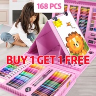 Complete paint set, 168/208 pieces, paint palette, crayons, watercolors, wood colors, painting