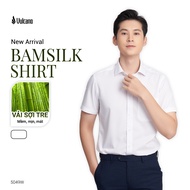 Áo sơ mi trắng ngắn tay nam Vulcano vải sợi tre mịn mát hạn chế nhăn nhàu 5049W