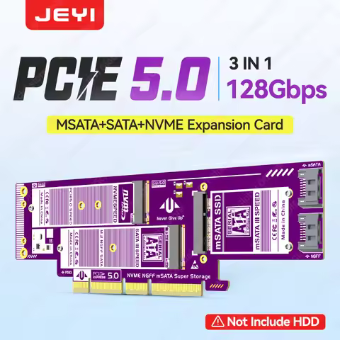 JEYI 3 in 1 NVMe NGFF and mSATA SSD PCIe 5.0/4.0 Adapter Card M.2 NVME to PCIE/M.2 SATA SSD to SATA 