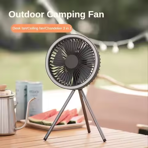 DQ212 Air Cooling Fan USB Chargeable Desk Tripod Stand with Night Light Portable Outdoor Camping Cei