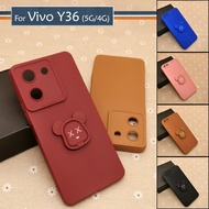 Carristo Vivo Y36 5G Y36 4G Simple Back Silicone Case with Bear Stand I-Ring Ring Soft TPU Cover Casing Phone Mobile Colourful Cute Housing