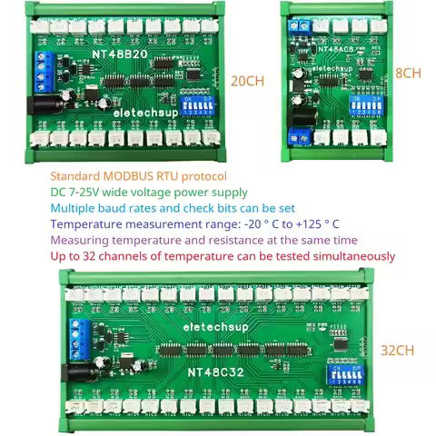 32 Channel RS485 Temperature Acquisition Paperless Recorder Modbus RTU Board 10K B3950 NTC Sensor Re
