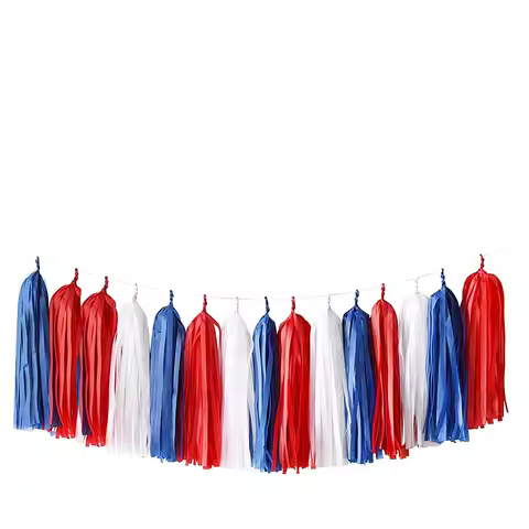 15PCS Red Blue White Tissue DIY Tassel Garland Fourth of July US America Independent Day Celebration