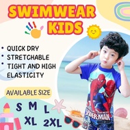 Kids Boy Swimwear 1 Piece Spiderman Swimming Suit Quick Dry Easy Wash Free Swimcap Baju Mandi Renang