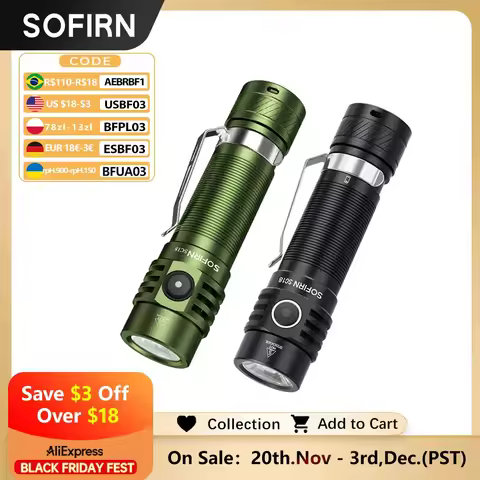 Sofirn SC18 1800lm SST40 LED 18650 Torch TIR Optics Lens EDC Flashlight USB C Rechargeable Lantern