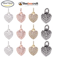 Beebeecraft 12Pcs/1box or 10pcs Heart Shape Brass Zirconia Beads Micro Pave Cubic Zirconia Stones Heart Charm Pendant Beads for Jewelry Making