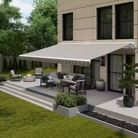 Modern Luxury Retractable Awning Wall Mounted Motorized Patio Folding Arm Awning Electric Full Casse