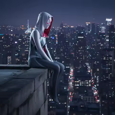 Gwen Zentai Cos Suit, Hooded Visible Lens Mask Included for Cosplay Photoshoot & Urban Themed Party 