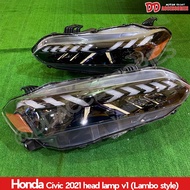 ไฟหน้า Civic FE 2021 ลายแลมโบ V1 ไฟหน้าแต่ง ไฟตาหน้า ไฟหน้ารถยนต์