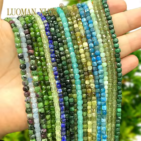 4x4mm Natural Stone Faceted Cube Sunstone Amethyst Apatite Coral Jade Square Spacer Beads for Jewelr