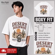 COD 24 Hours Delivery Woo Right Boxy crop tee White Top DESERT HIGHWAY ROUTE 76 MOTE Pattern