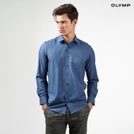 OLYMP  LUXOR Shirt เสื้อเชิ้ตชาย สีน้ำเงินเข้ม ผ้าเท็กเจอร์ ทรงหลวม ใส่สบาย รีดง่าย AUTU23