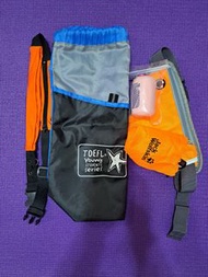 [運動小物超值4件組]/Jack Wolfskin 飛狼 防水運動腰包 /全新 涼感運動毛巾/ 高彈力舒適隱形伸縮萬用運動腰包/運動 束口後背收納袋/涼感毛巾/涼感巾/防水腰包/單車包 可放水壺