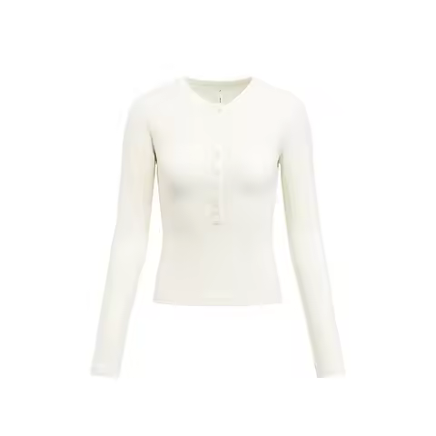 9.17oz Women Fashion Casual Henley Neck Long Sleeve T Shirt Minimalist Style Solid Female Casual Ski