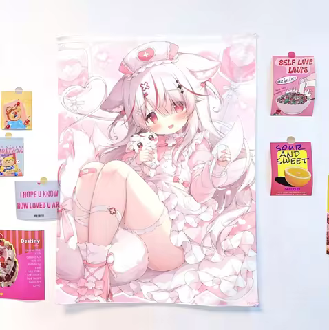 Peach-Bea-n Art-ist 2D galgame wall tapestry for dormitory and bedroom decoration, fabric for wall h